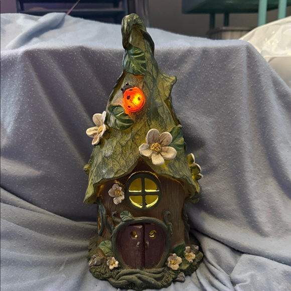 None Other - Whimsical Fairy House &Green Roof with Brown Base-figurine